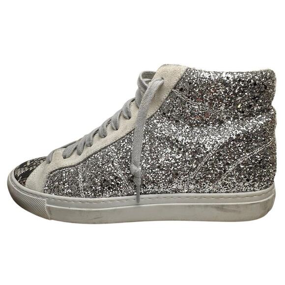 P448 EU 41 Glitter Snakeskin Hi Top Side Zip Sneakers Made In Italy Rebel Chic - Picture 7 of 16